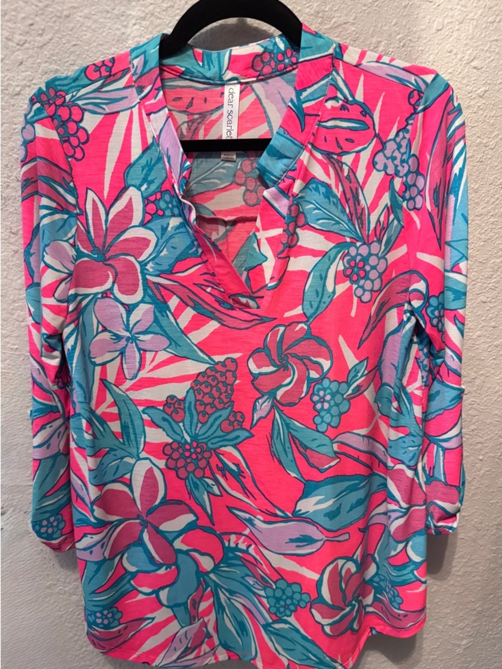 Pink Tropical Floral V-Neck Top